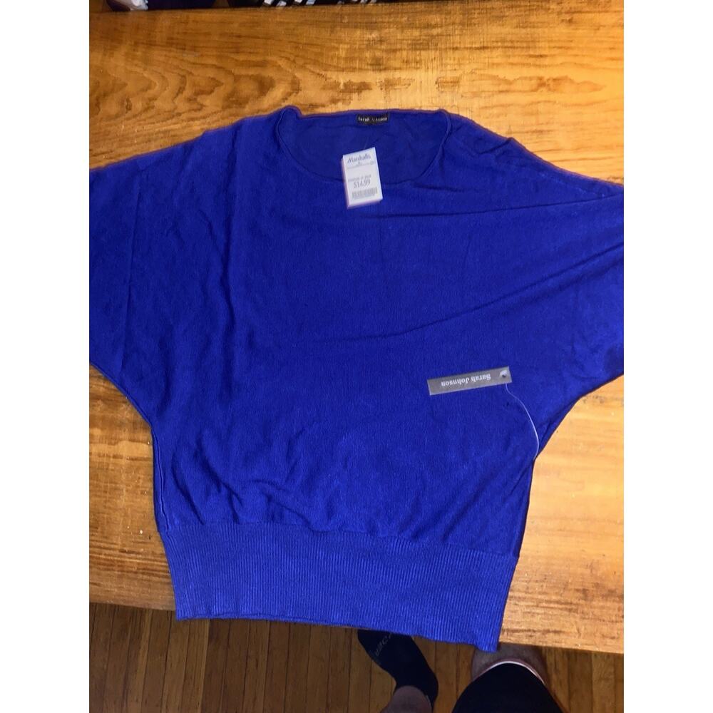 Sarah Johnson Womens Sz S Blue Solid Rayon Upon Sweater Top Shirt Sleeve